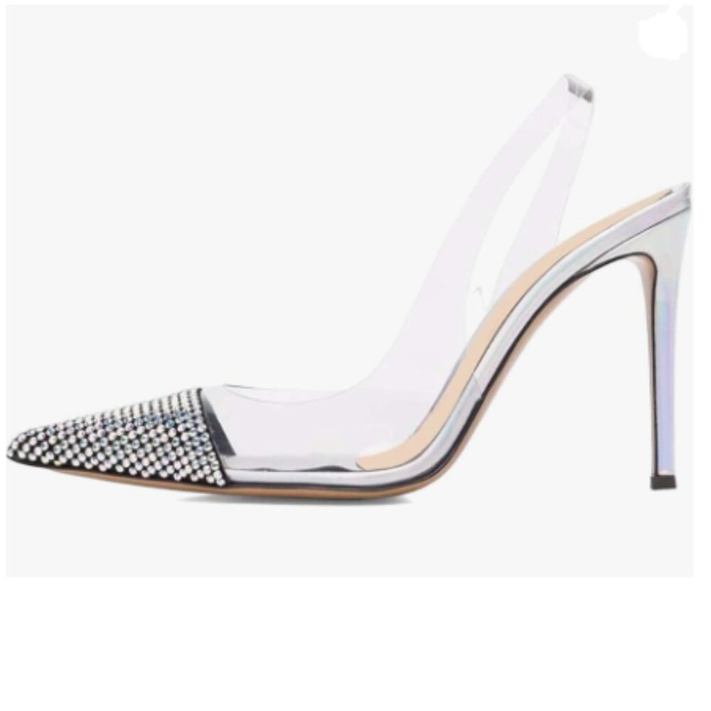 XYD Laser Transparent D'Orsay Pumps Sparkly Pointed Toe High Heel Slingback Shoe